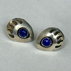 Sterling Silver Bear Paw Earrings with Lapis – 1/2” Studs Native American Style